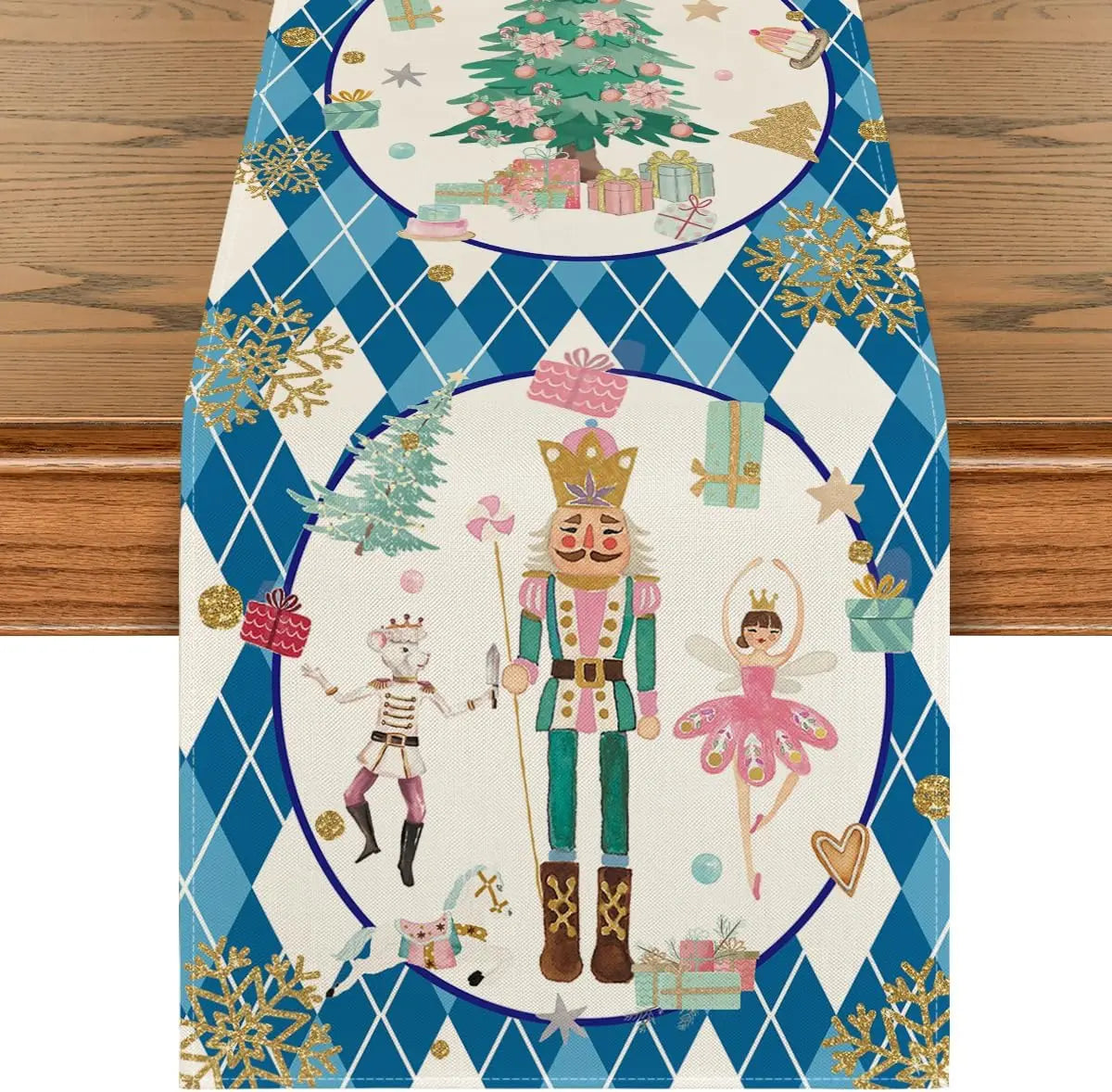 Weihnachtstischläufer aus 100% Leinen in rosa Karomuster, Grösse 180x33cm