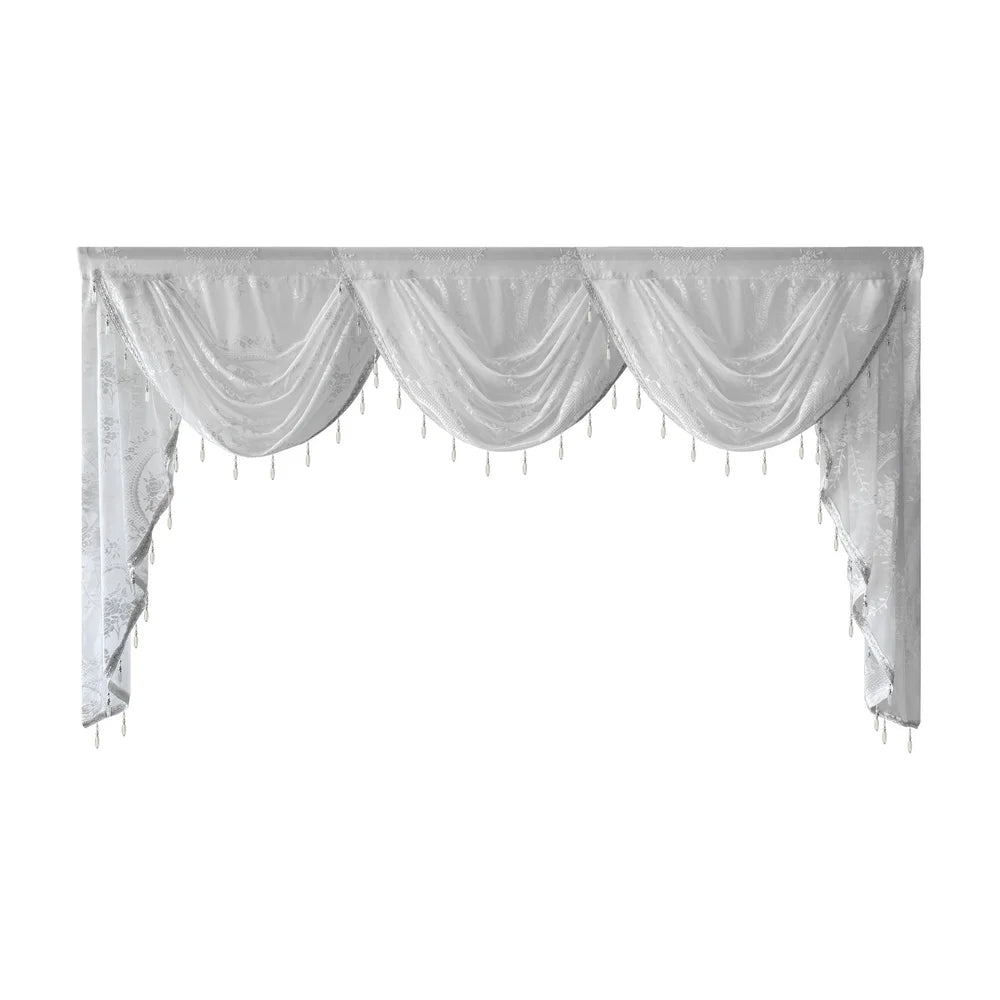 Weisse Spitzen-Scheibengardine – Luxuriöses Perlen-Design