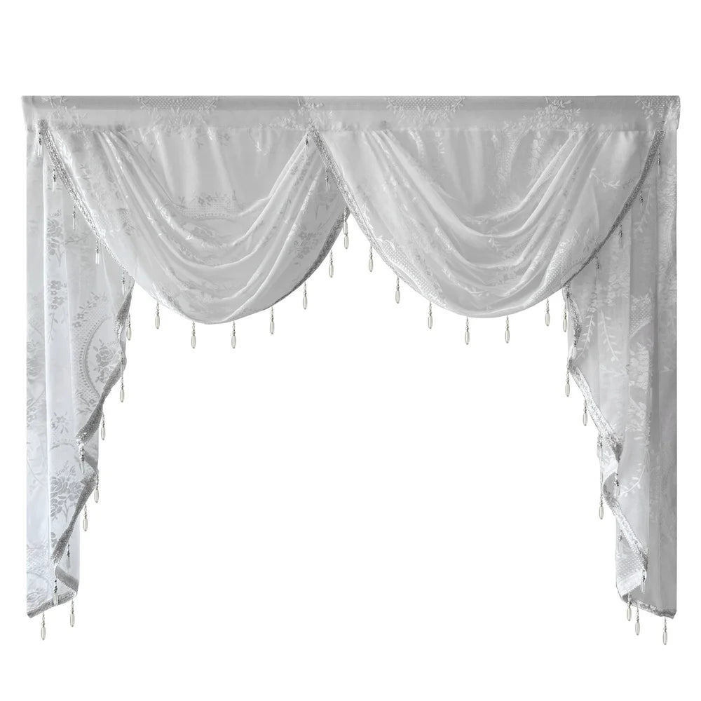 Weisse Spitzen-Scheibengardine – Luxuriöses Perlen-Design
