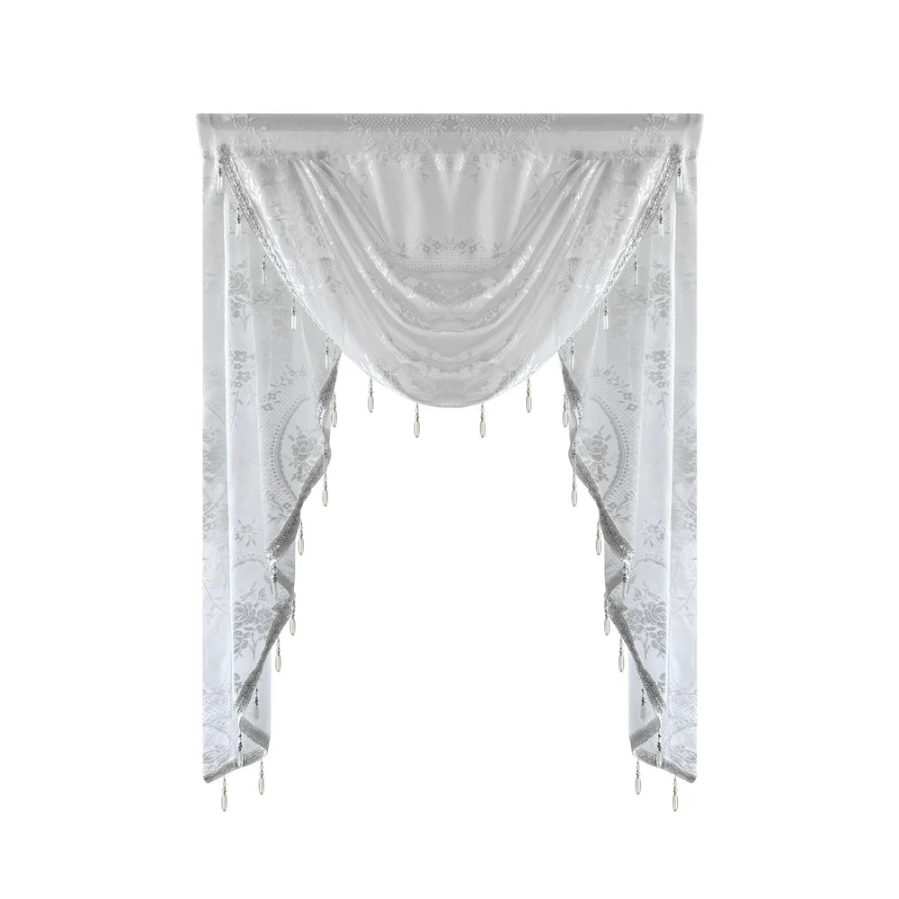 Weisse Spitzen-Scheibengardine – Luxuriöses Perlen-Design