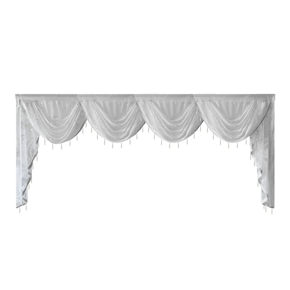 Weisse Spitzen-Scheibengardine – Luxuriöses Perlen-Design