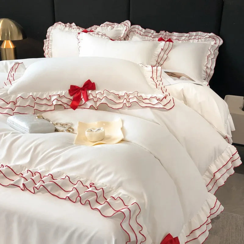 Weisses Bettdecken-Set – Chic-Ruffle-Design – Diverse Grössen