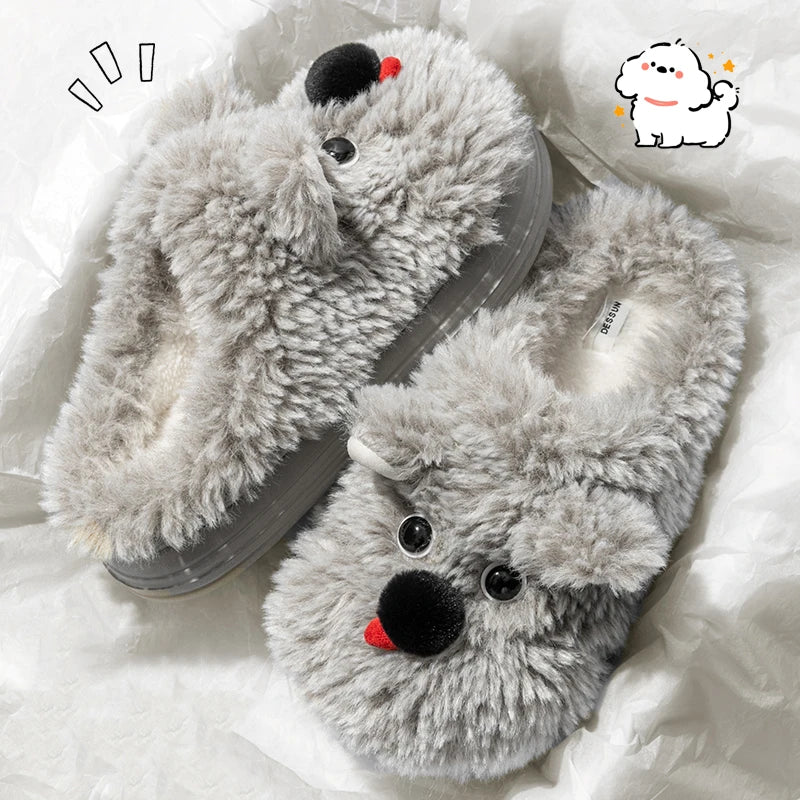 Winter Cartoon-Hundeslippers aus Faux Fell in Beige, Grösse 36-37