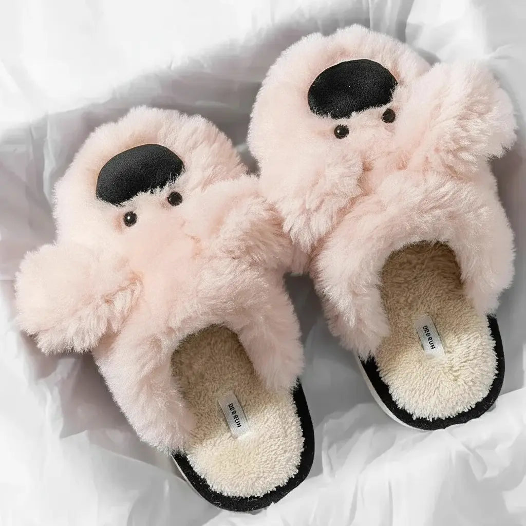 Winter-Pantoffeln aus Baumwolle in Beige für Damen, Grösse 38-39