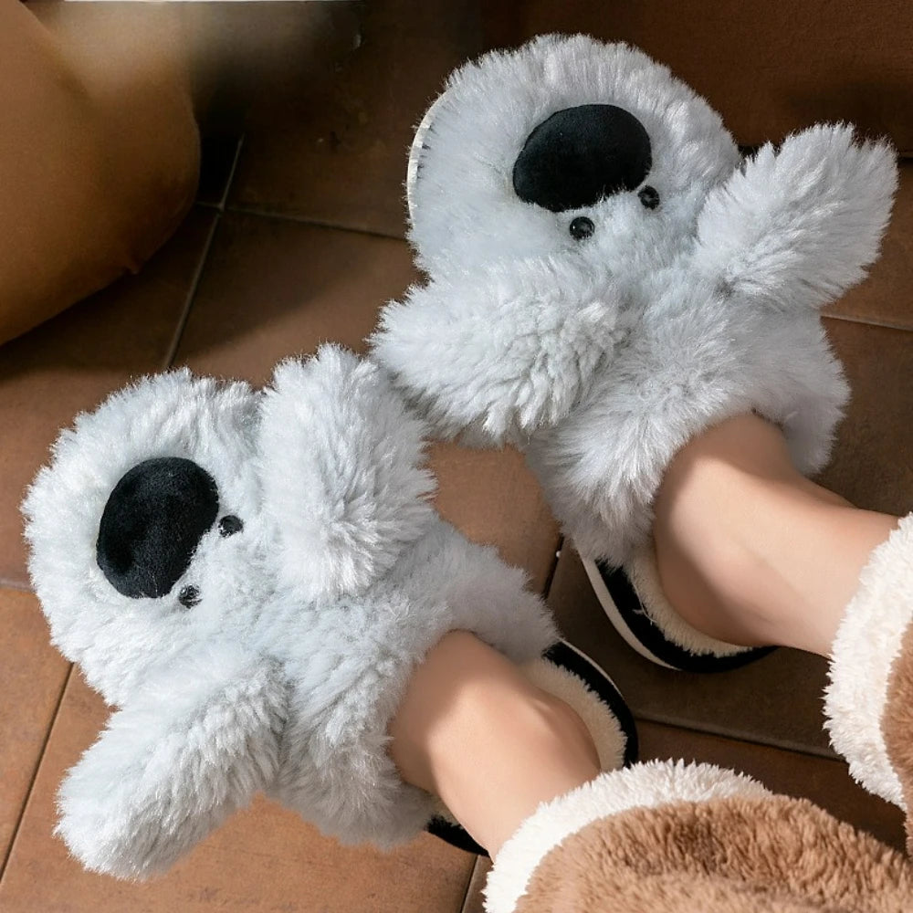 Winter-Pantoffeln aus Baumwolle in Dunkelgrau, Schuhgrösse 40-41, mit Schleifendetail