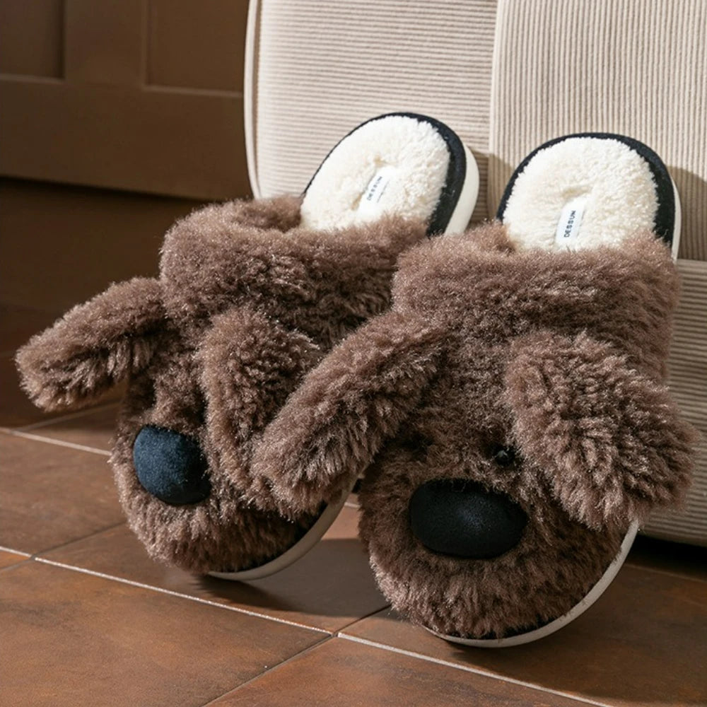 Winter-Pantoffeln aus Baumwolle in Beige, Schuhgrösse 38-39, mit niedlichem Schleifen-Detail