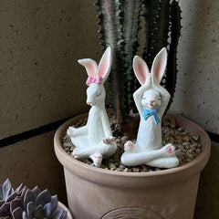 Yoga-Hasenfiguren – Handbemaltes Harzset für Deko
