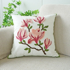 Yulan Blumen Kissenhülle – Bestickte Leinwand – 45x45cm