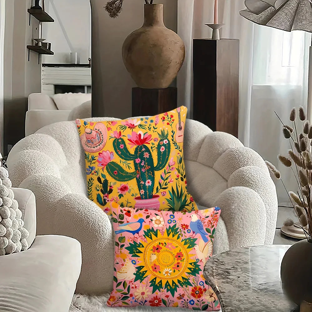 dekorativer Kissenbezug aus Polyester mit Blumen- und Tiermuster, Farbe: A2, Grösse: 45x45 cm