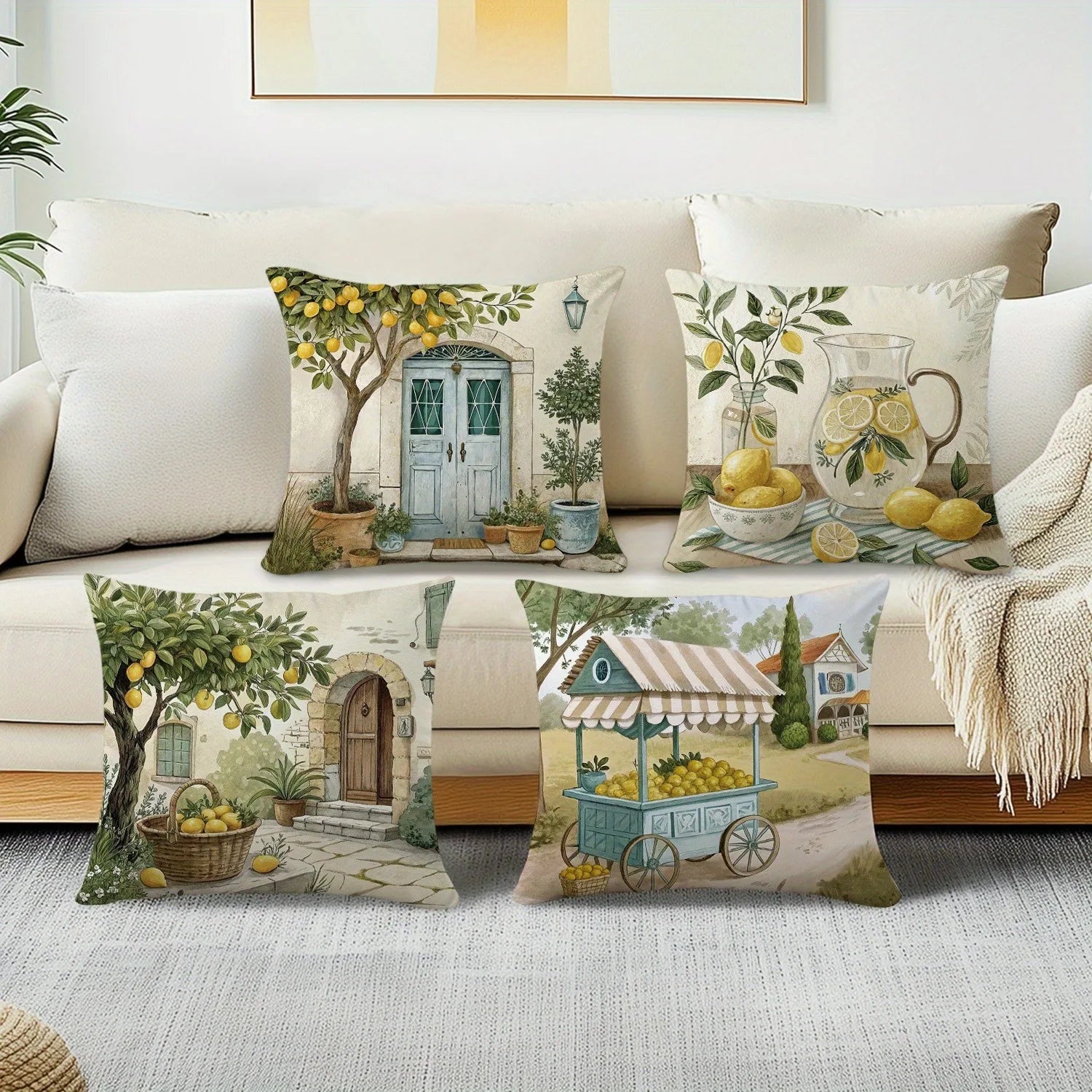 Zitronen Kissenbezug aus Polyester, Farbe: Zitronen, Grösse: 45x45 cm