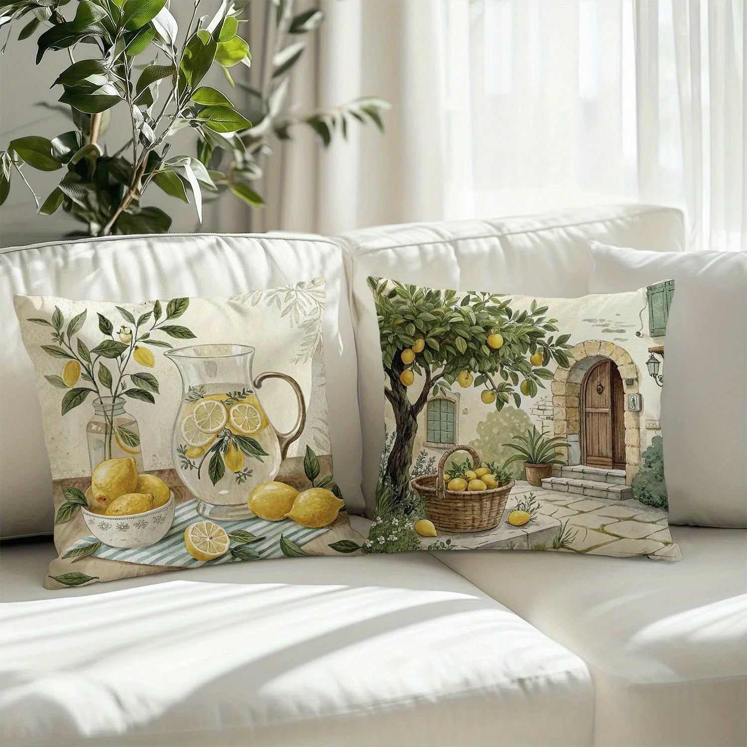 zitronen kissenbezug aus polyester mit einseitigem druck, grösse 45x45 cm