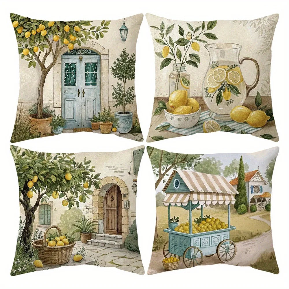 Zitronen Kissenbezug aus Polyester mit einseitigem Druck, Farbe: zitronen, Grösse: 45x45 cm